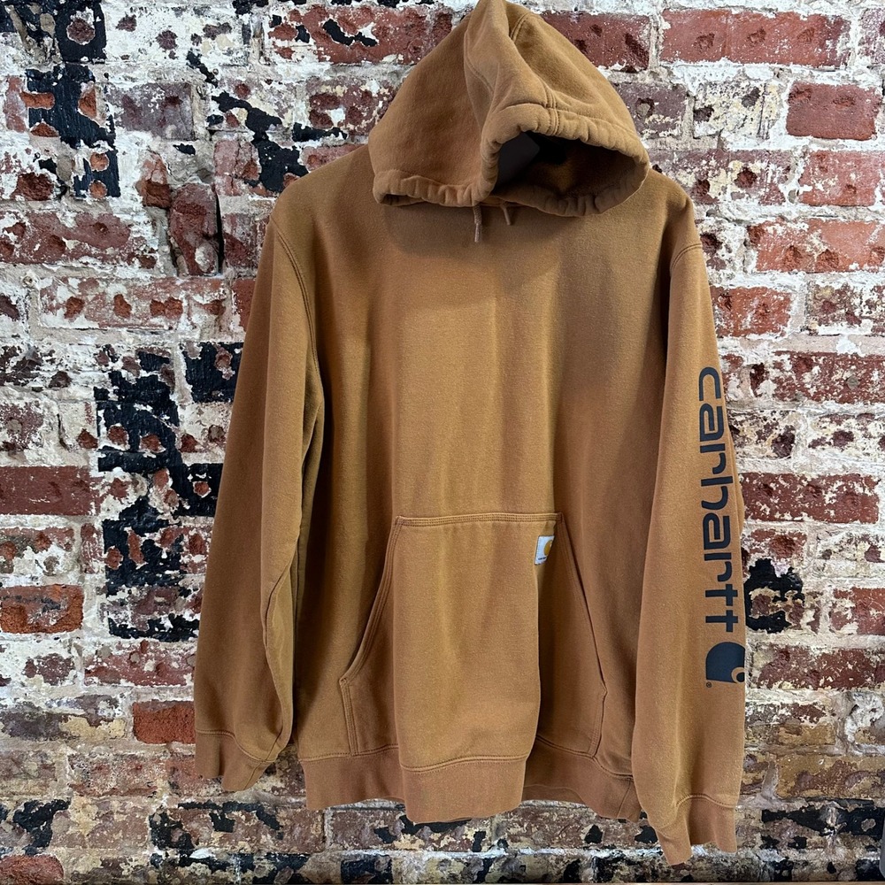 Carhartt K288 BRN Midweight Hoodie Brown Sleeve Logo Mens Large